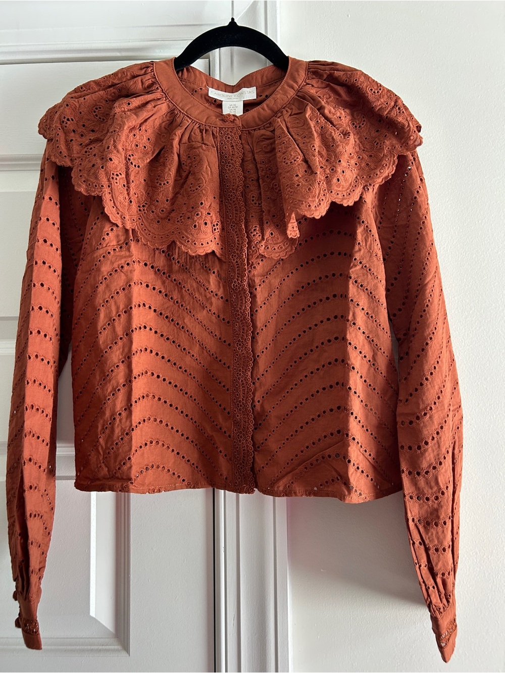 Tuckernuck Caroline Constas Rust Eyelet Ruffle Collar Blouse NWT size Large